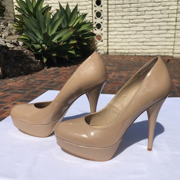 Lipstik Patent Tan Blush Platform Pump Heels Size 10 - Picture 3 of 11